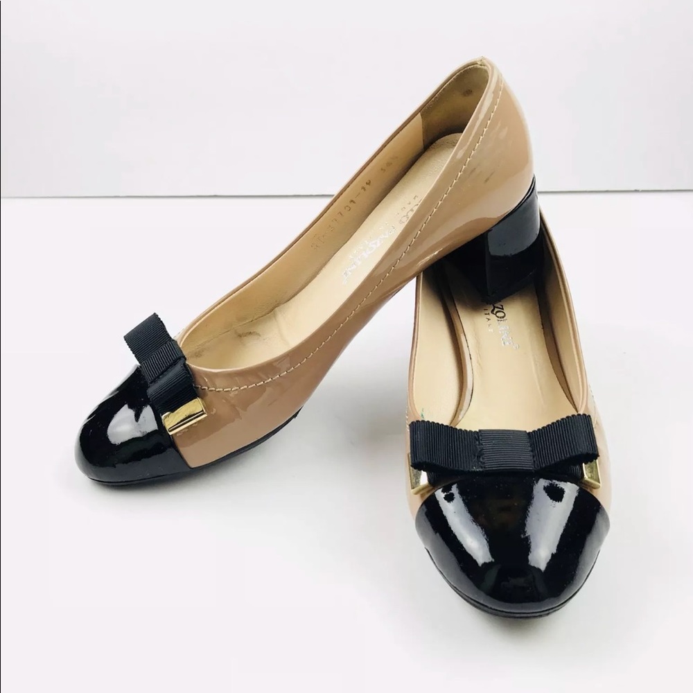 Carlo Pazolini Patent Blk Beige Leather Shoes
